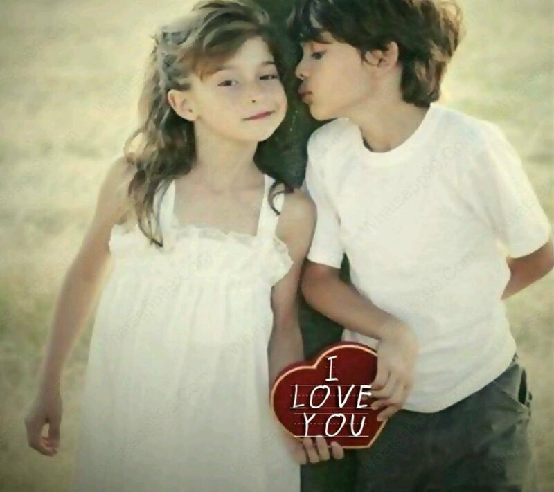 Boy Kissing Girl on Cheek — White