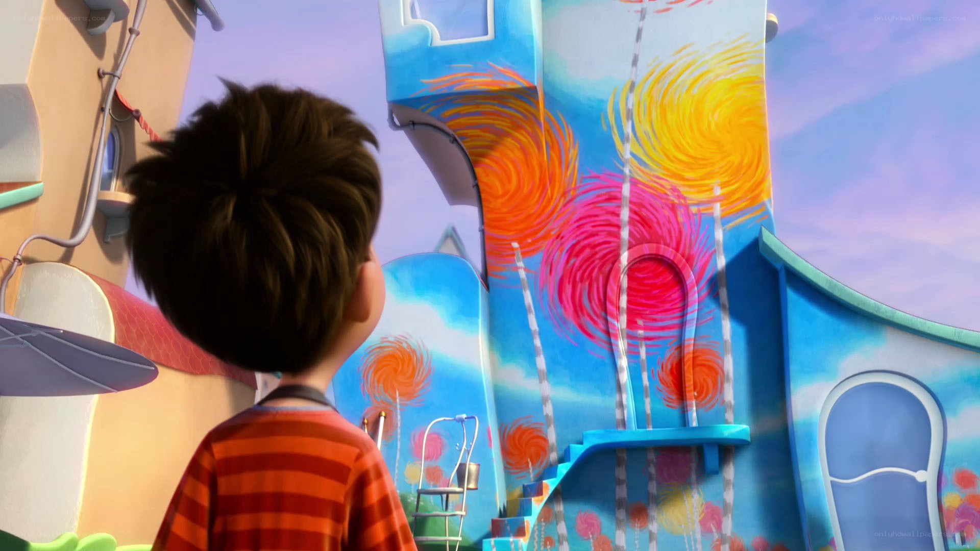boy looking at colorful trees