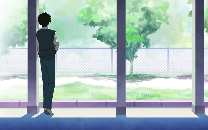 boy looking out window