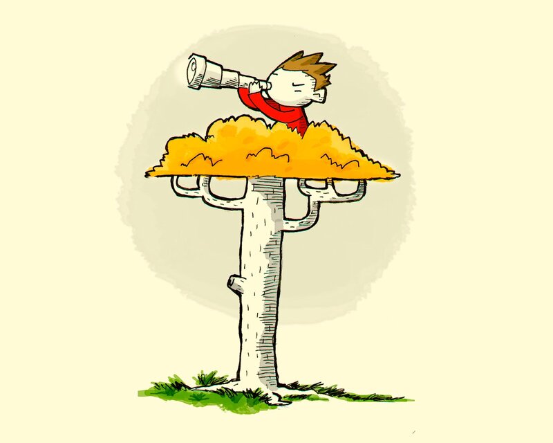 boy looking through telescope