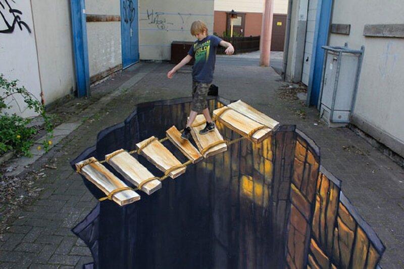 Boy on 3D Street Art