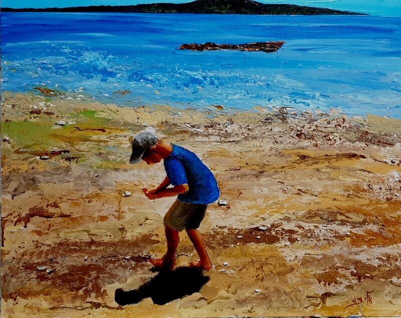 Boy on Beach — Blue, Serene