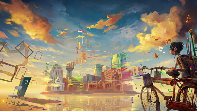 Boy on Bicycle — Blue