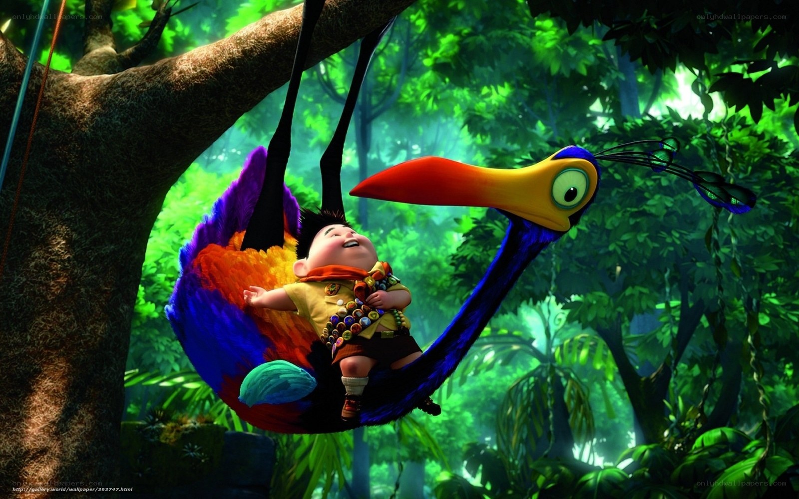 Boy on bird swing in jungle