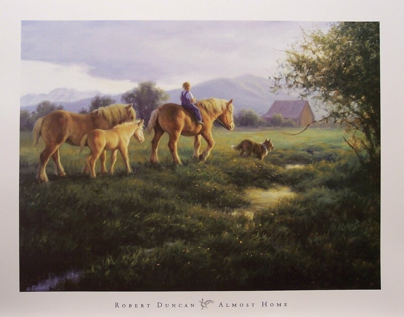 Boy on horse near farm