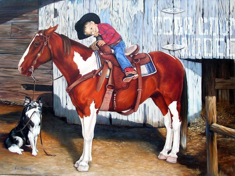 Boy on Horse with Dog