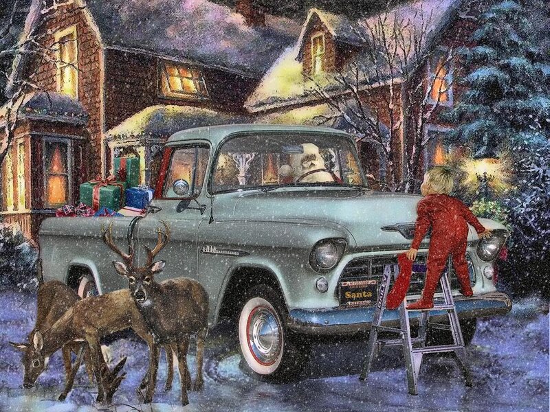 Boy on Ladder with Deer