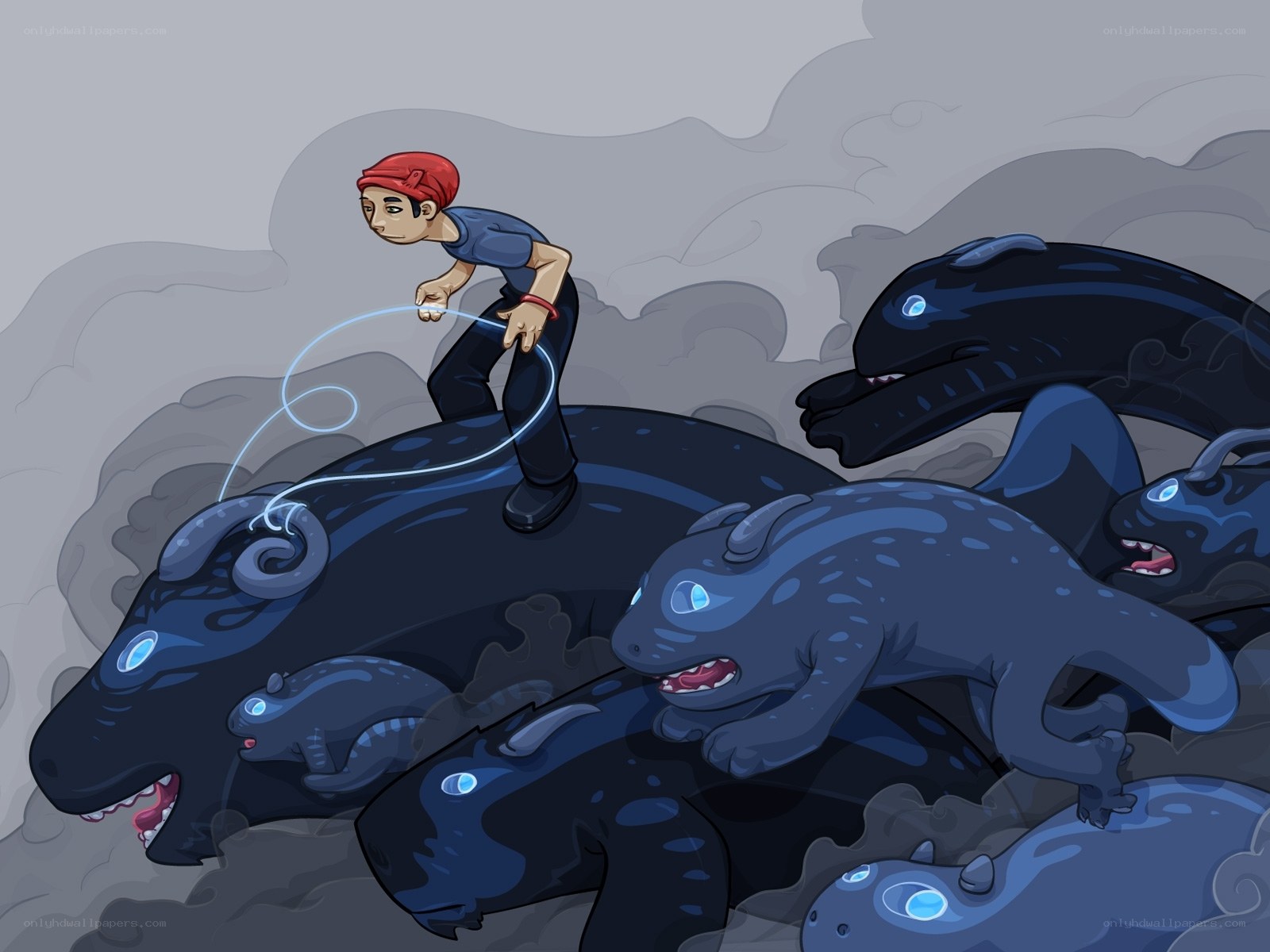 Boy on monster's back