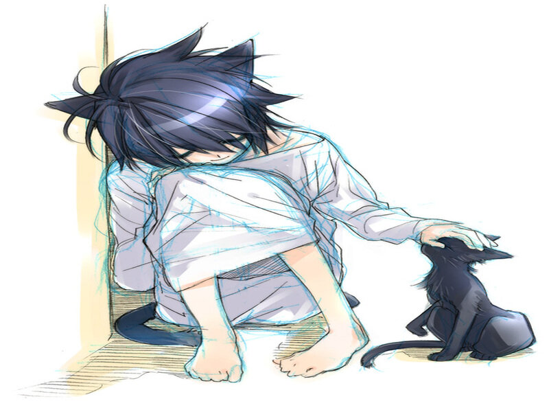 Boy Petting Black Cat