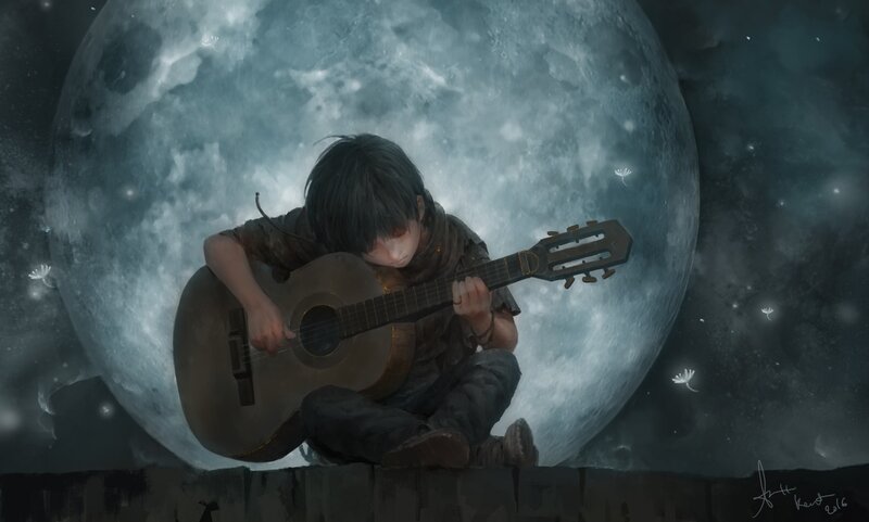 Boy Playing Guitar — Blue