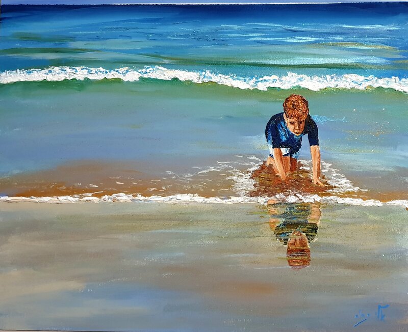 Boy Playing in Ocean Waves