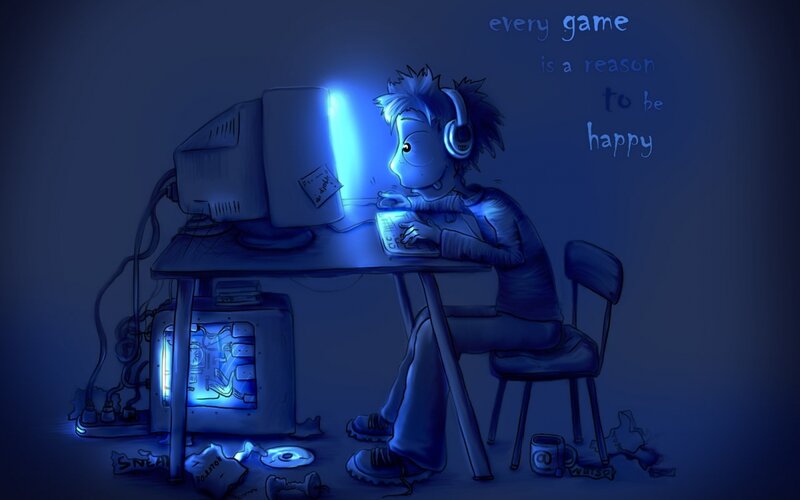 Boy Playing Video Game — Blue