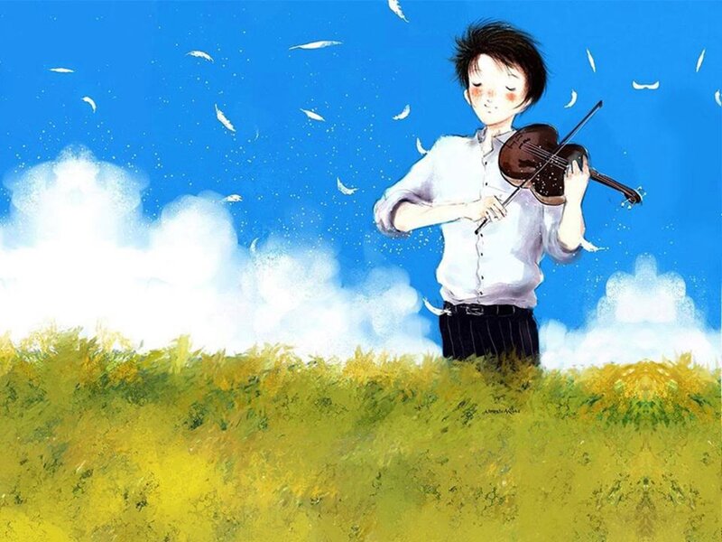 Boy Playing Violin — Blue