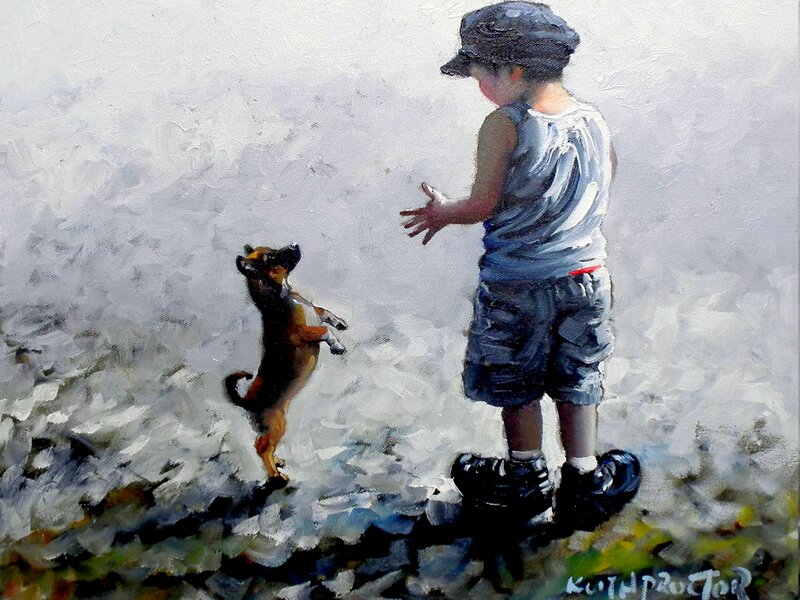 Boy Playing with Dog