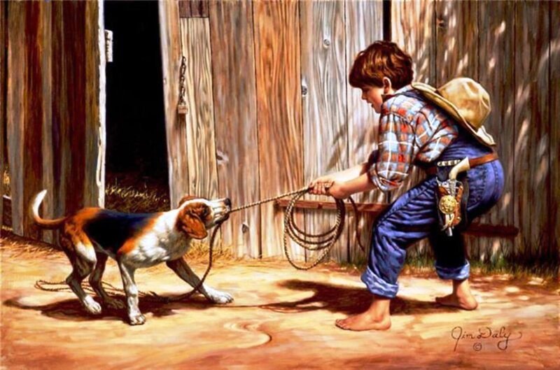 Boy Pulling Dog