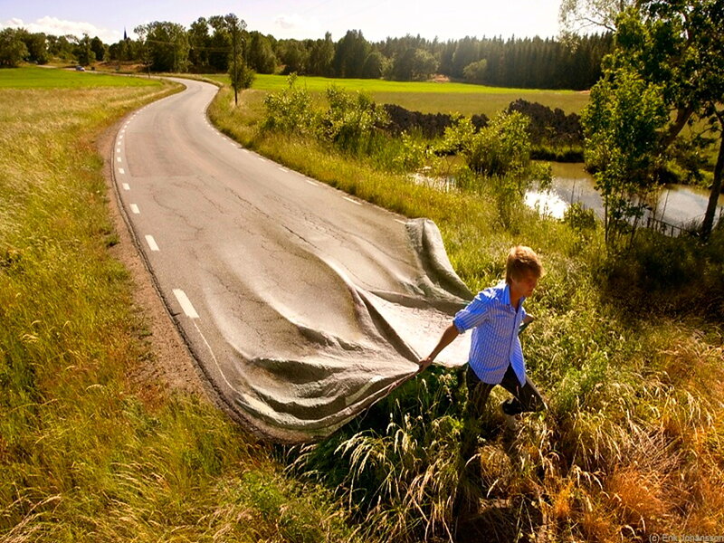 Boy Pulling Road Fabric