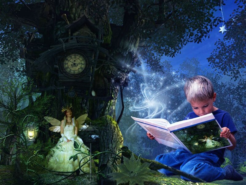 Boy Reading Book — Blue, Magical