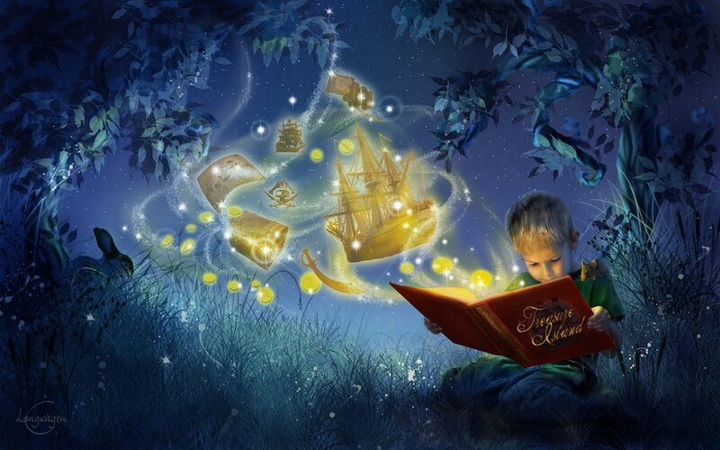 Boy Reading Book — Blue