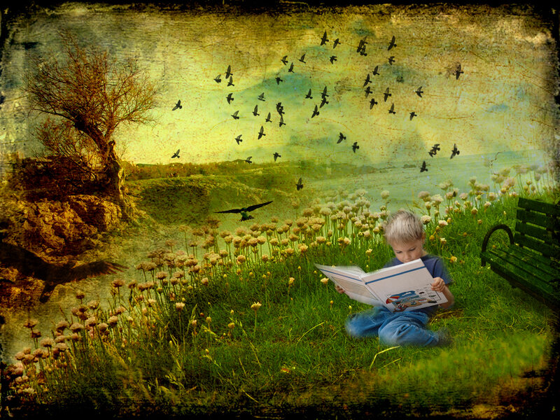 Boy Reading Book — Green