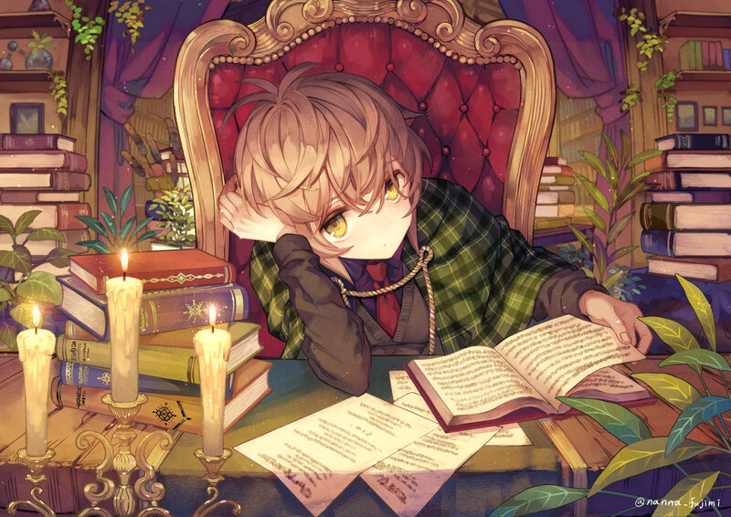 Boy Reading in Library