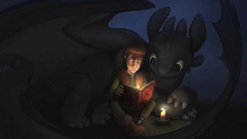 Boy Reading with Dragon — Black