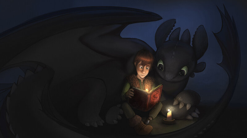Boy Reading with Dragon