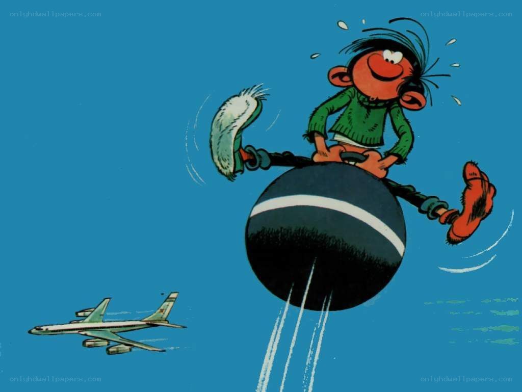 Boy riding a bomb in the sky