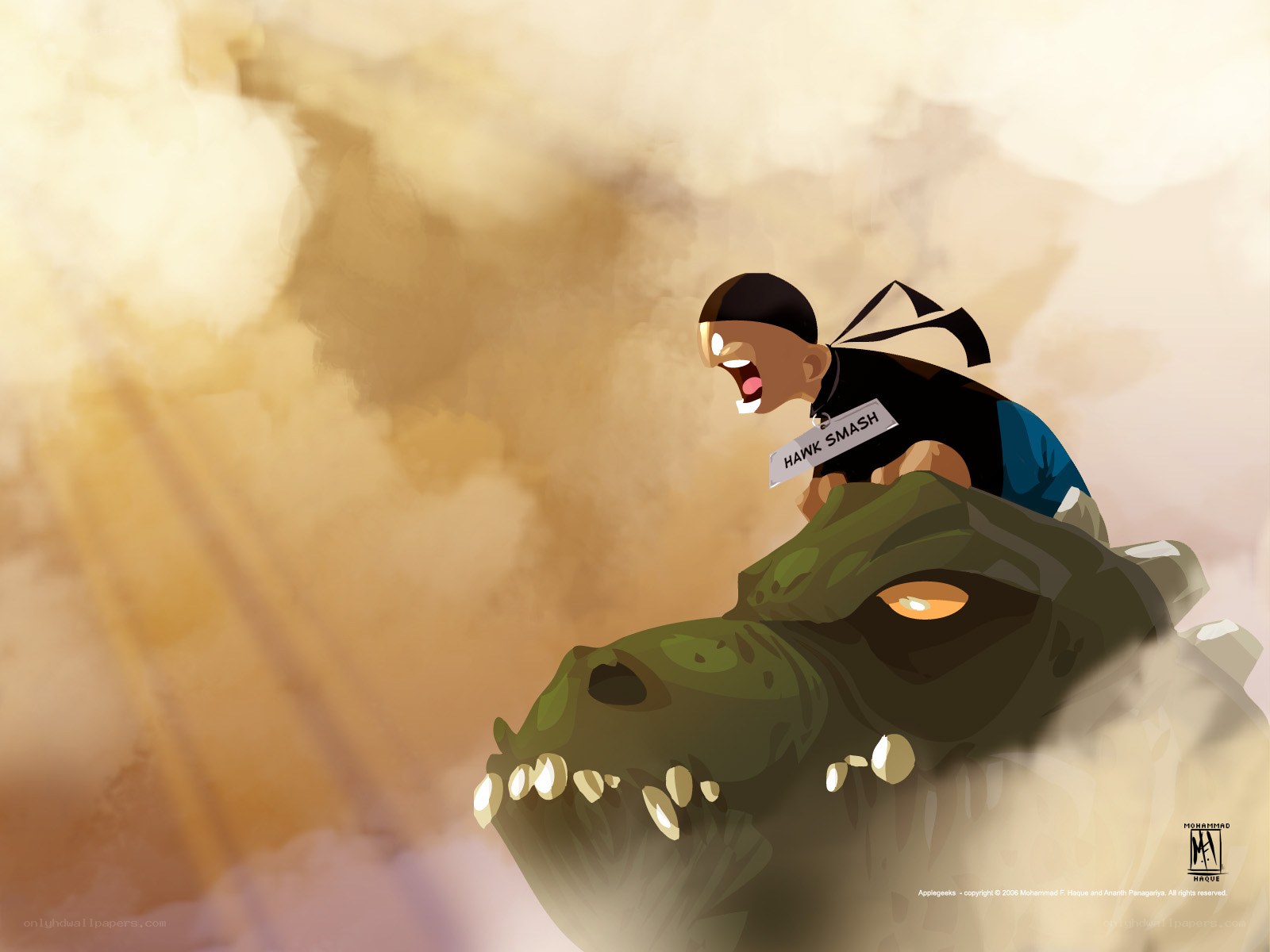 Boy riding a dinosaur