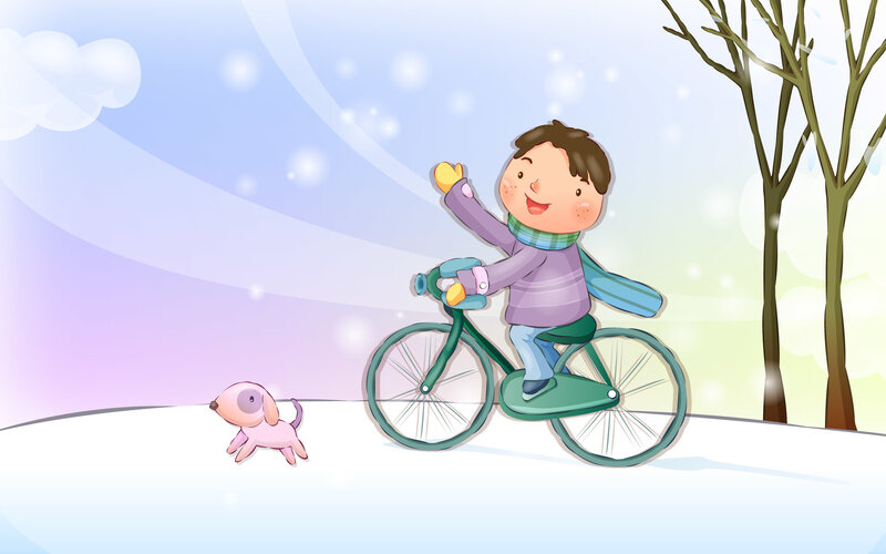 Boy Riding Bicycle — Blue