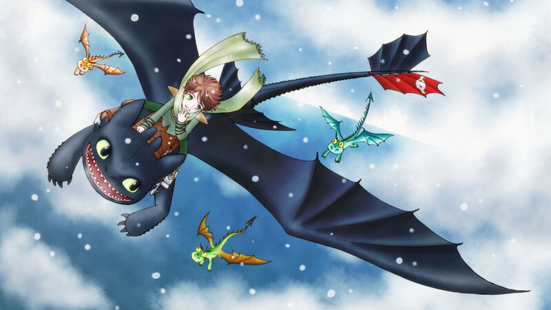 Boy Riding Black Dragon — Blue