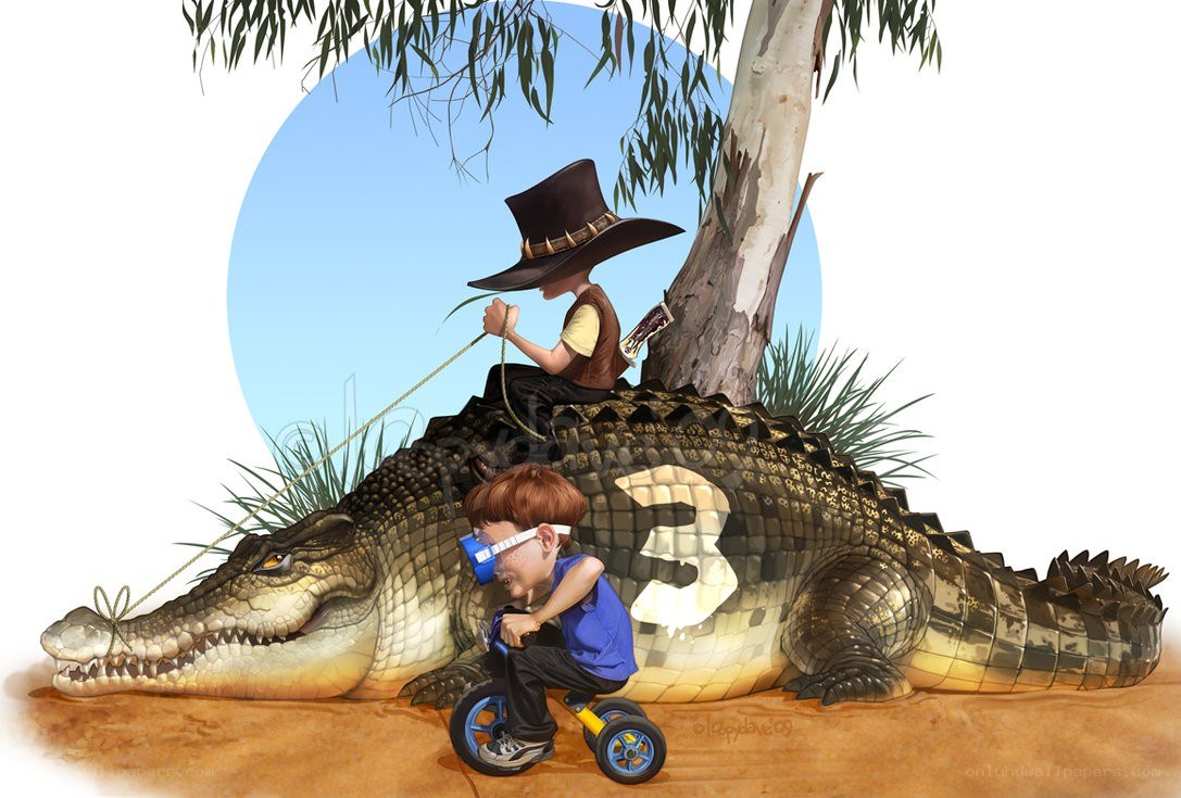 Boy riding crocodile