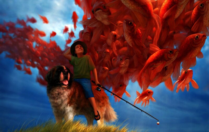Boy Riding Dog