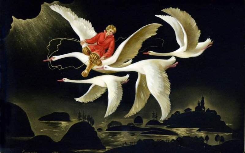 Boy Riding Swans