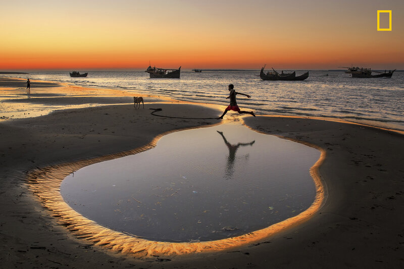 Boy Running on Beach — Orange, Serene