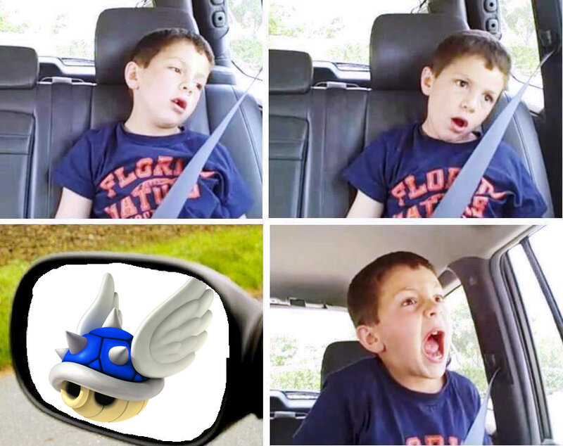 boy sees winged shell in mirror