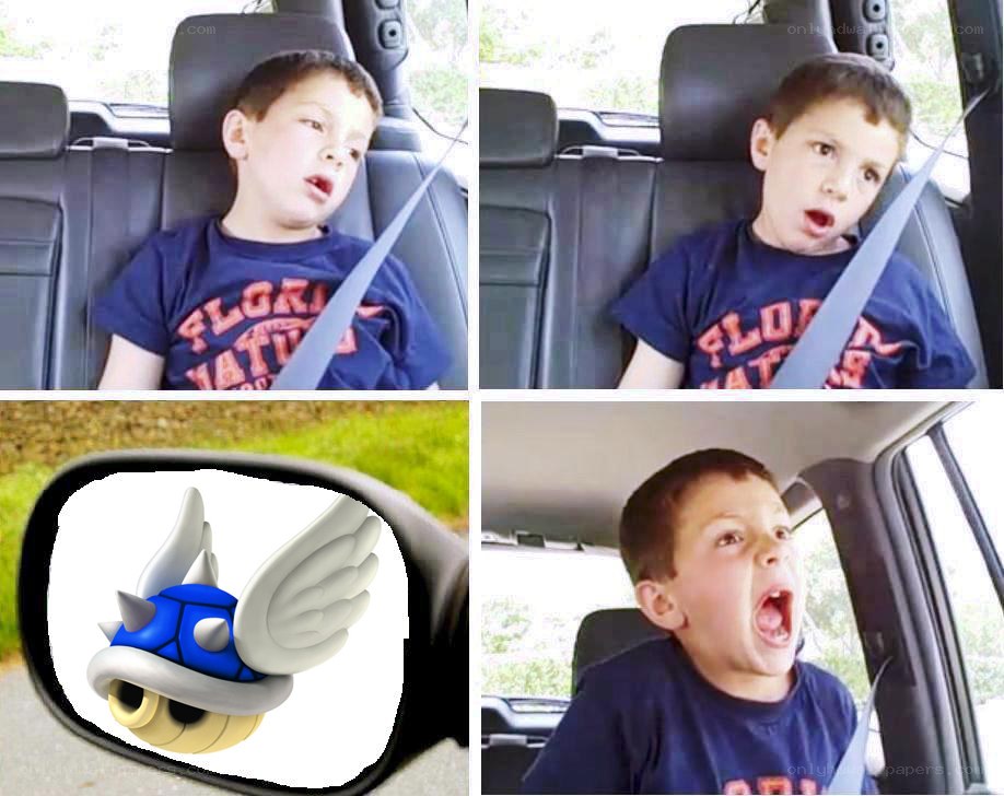 boy sees winged shell in mirror