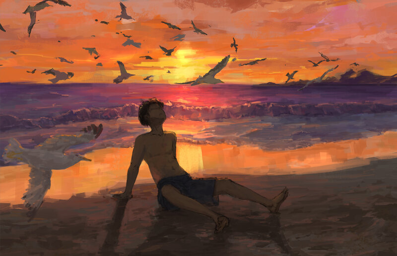 Boy Sitting on Beach