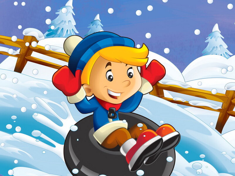 Boy Sledding in Snow