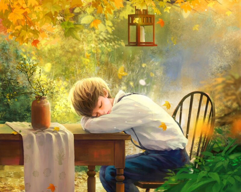 Boy Sleeping at Table