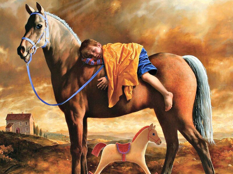 Boy Sleeping on Horse — Brown