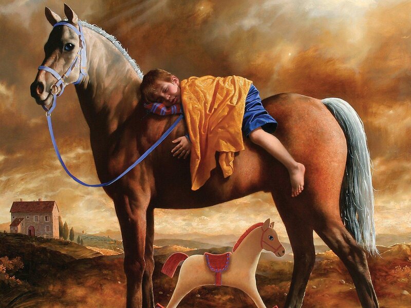 Boy Sleeping on Horse