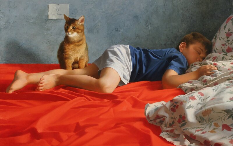 Boy Sleeping with Cat