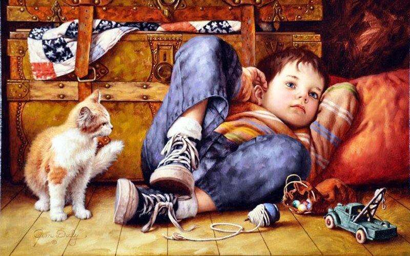 Boy Sleeping with Kitten