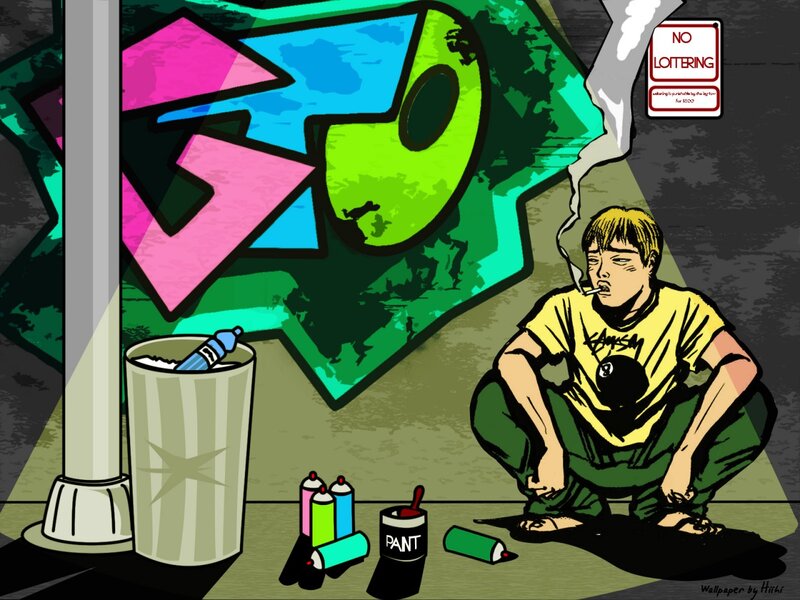 Boy Squatting with Cigarette