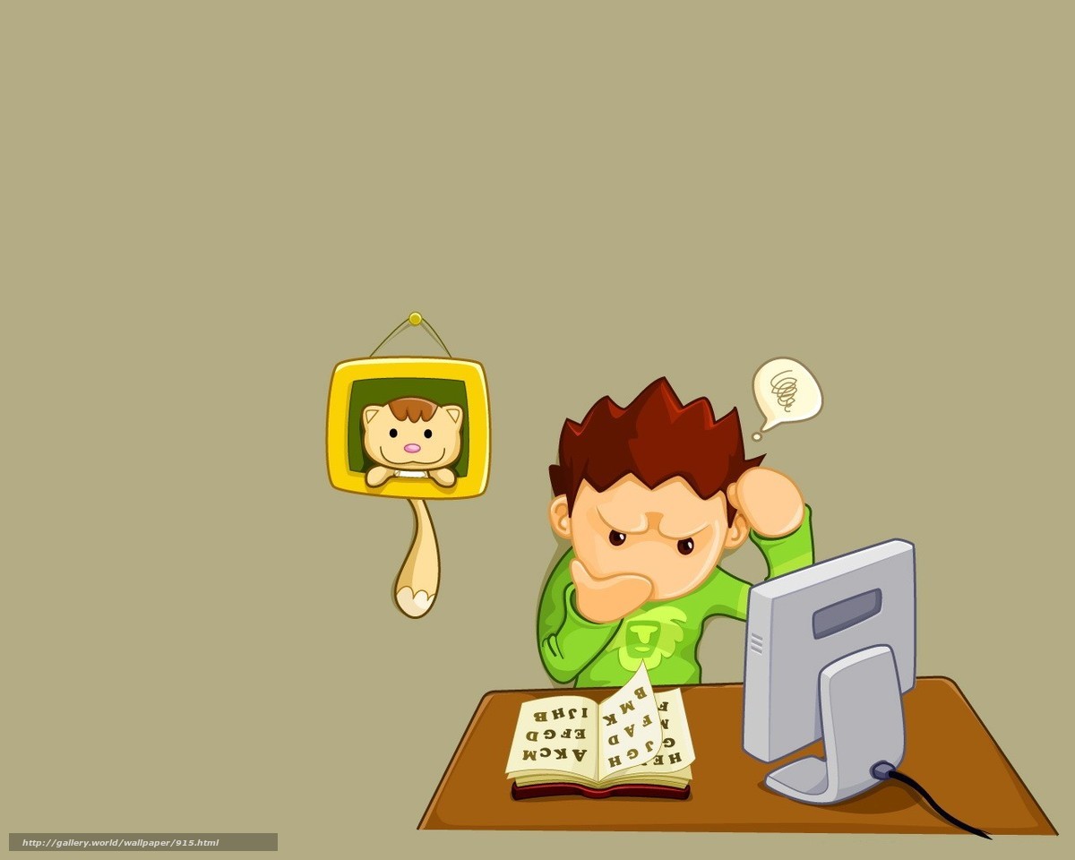 Boy studying at computer