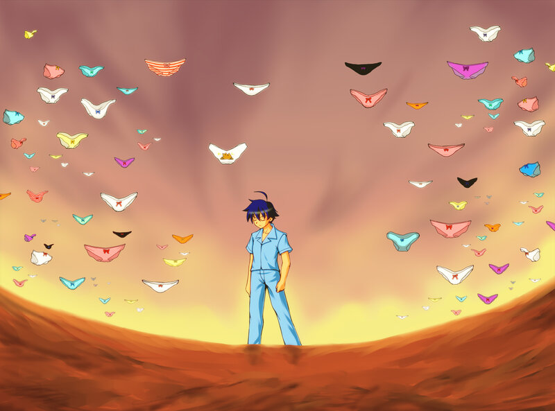 boy surrounded by underwear