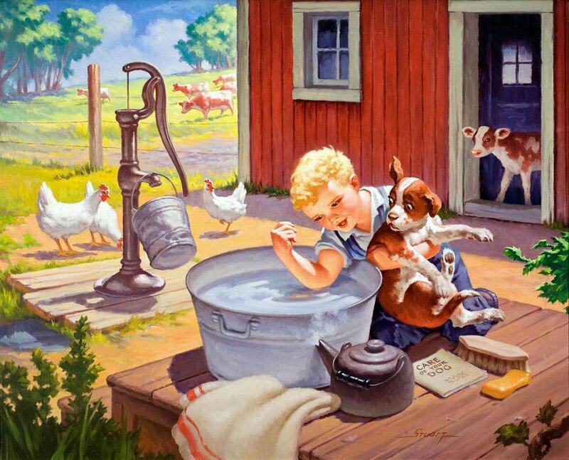 Boy Washing Dog