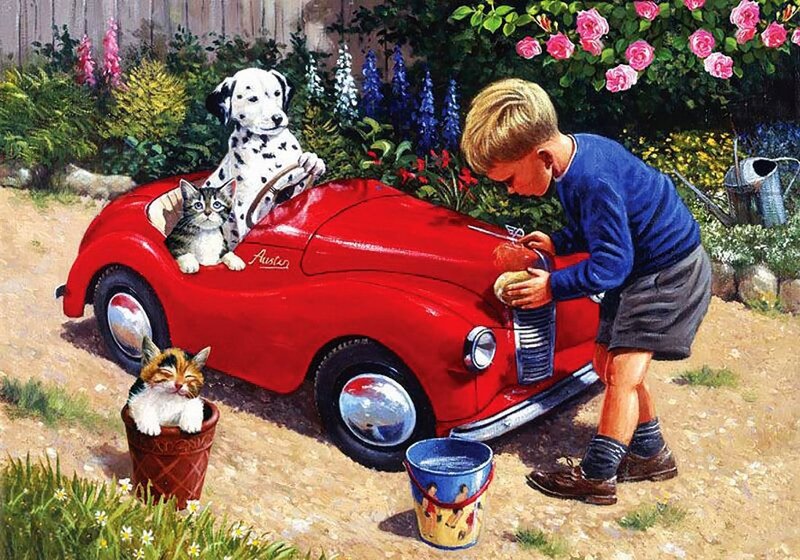 Boy Washing Toy Car — Red, Peaceful