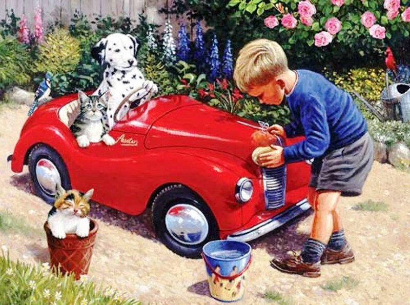 Boy Washing Toy Car