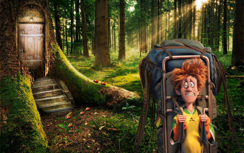 Boy with Backpack in Forest